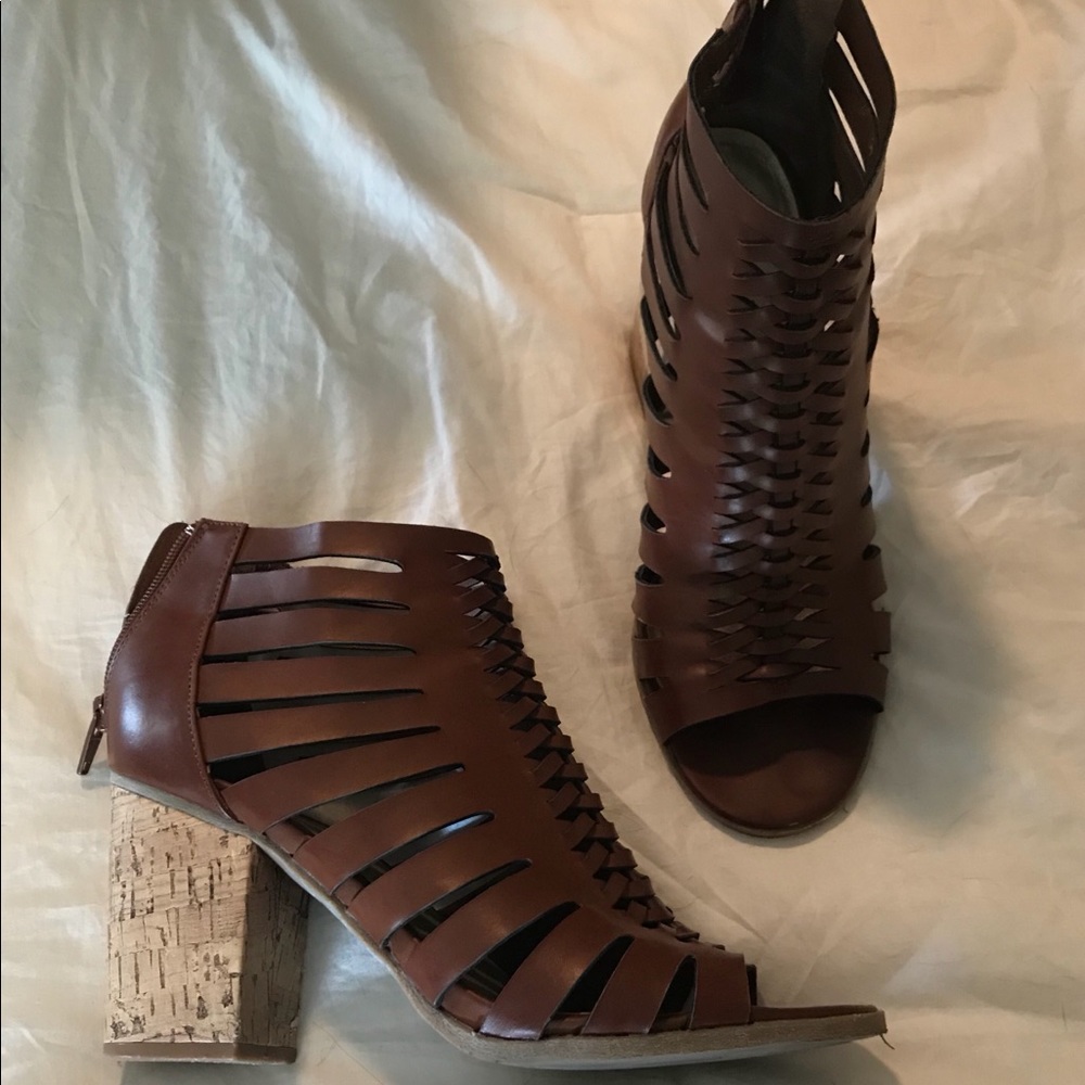 Brown chunky cork heels